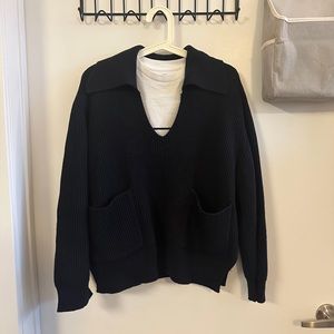 Zara navy v neck sweater with collar